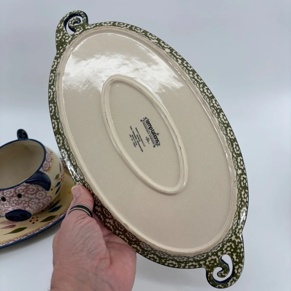 Temp-tations Old‎ World Pig Soup and Sandwich Set 4pc Blue Floral Ceramic